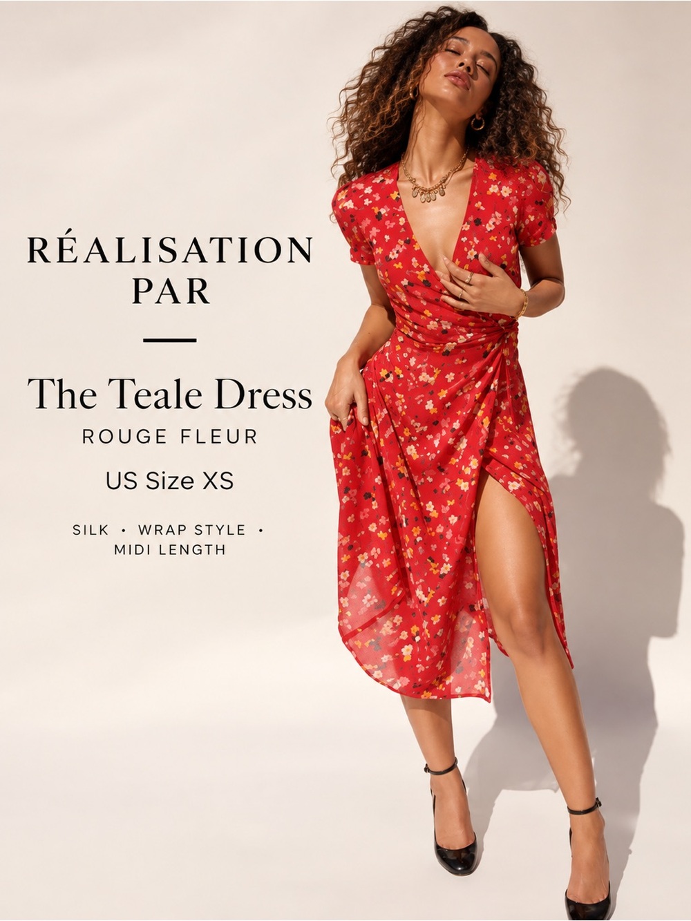 Réalisation Par The Teale Rouge Fleur Red Floral Silk Wrap Dress XS